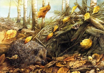  nature Painting - Marjolein Bastin nature autumn hedgehog animals